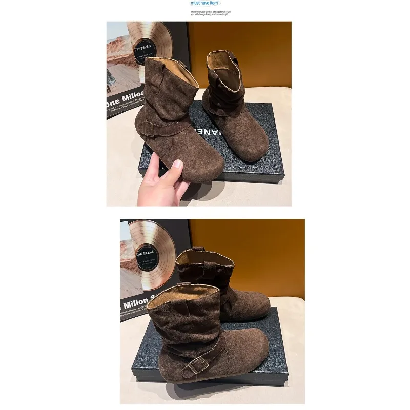 الرجعية النمط الغربي الأحذية النسائية حجم كبير 41 حزام مشبك المخملية الأحذية الجلدية الخريف الشتاء نمط جديد Meral الرياح #4