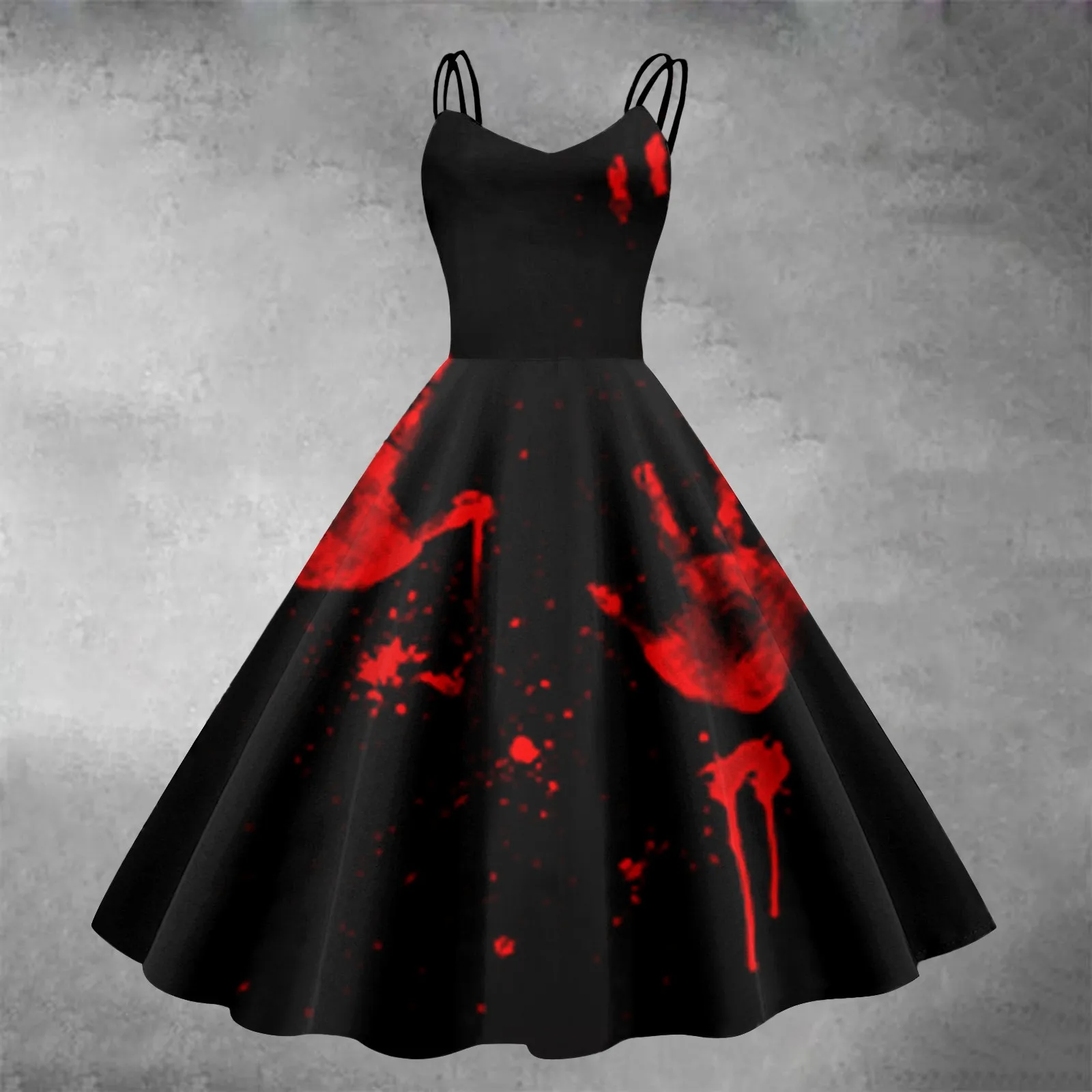 Costumi spaventosi di Halloween donne Gothic Bloody Print abito svasato senza maniche tunica abito da Cocktail abiti da sposa per gli ospiti