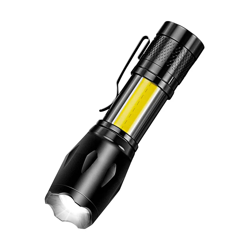 

New side light COB XPE dual-purpose USB charging strong light aluminum alloy mini flashlight telescopic focusing work light