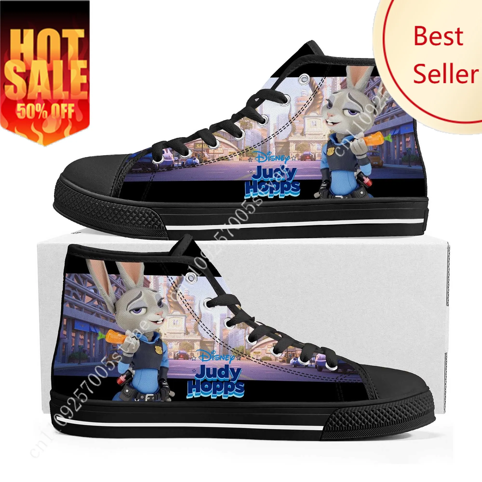 

Judy Hopps Nick Wilde High Top Sneakers Disney Cartoon Movie DIY Decorate Shoes Design Your Photo Party Holiday Gift Custom Shoe