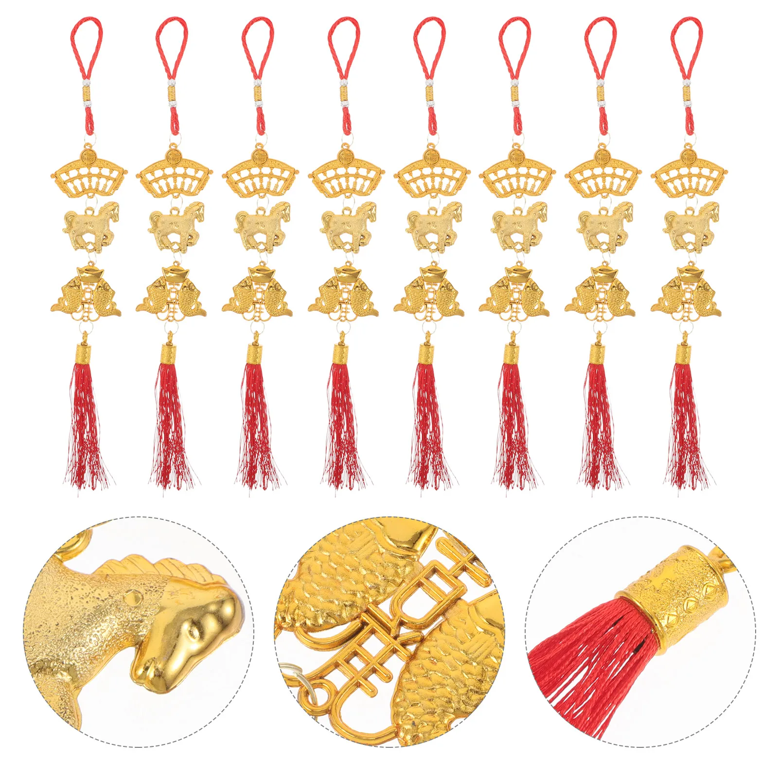 

8Pcs 2026 Horse Ornaments Chinese New Year Decor Lucky Fu Pendants Abacus Fish Spring Festival Home Car Decor Horse Ornaments