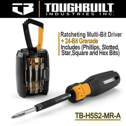 TOUGHBUILT Ratcheting Multi-Bit Driver + 24-Bit Grenade Includes Phillips, Slotted, Star, Square and Hex Bits NO.TB-H5S2-MR-A