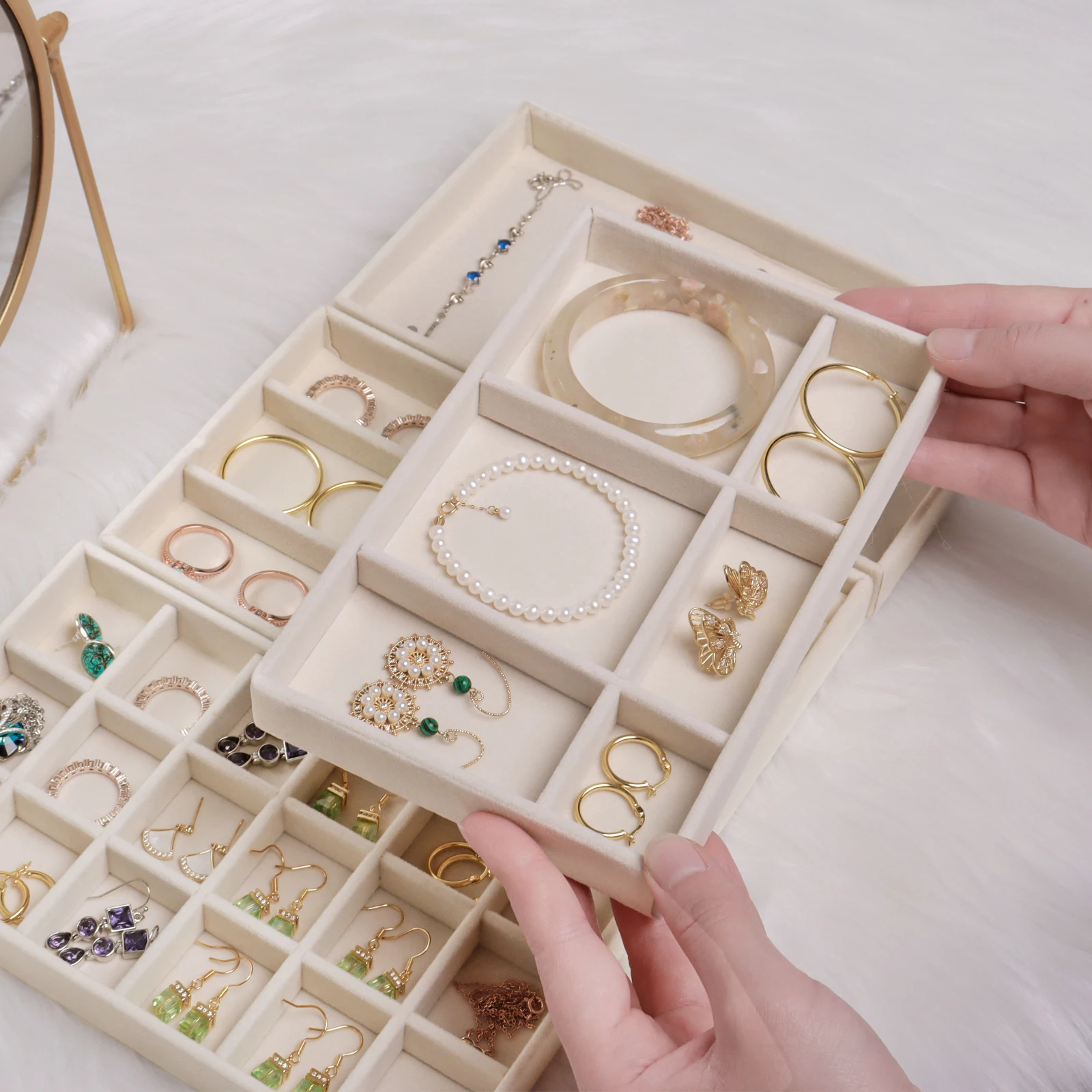 

Velvet Jewelry Box Display Tray Drawer Storage Jewellery Holder For Ring Earrings Necklace Bracelet Soft Velvet Organizer Case