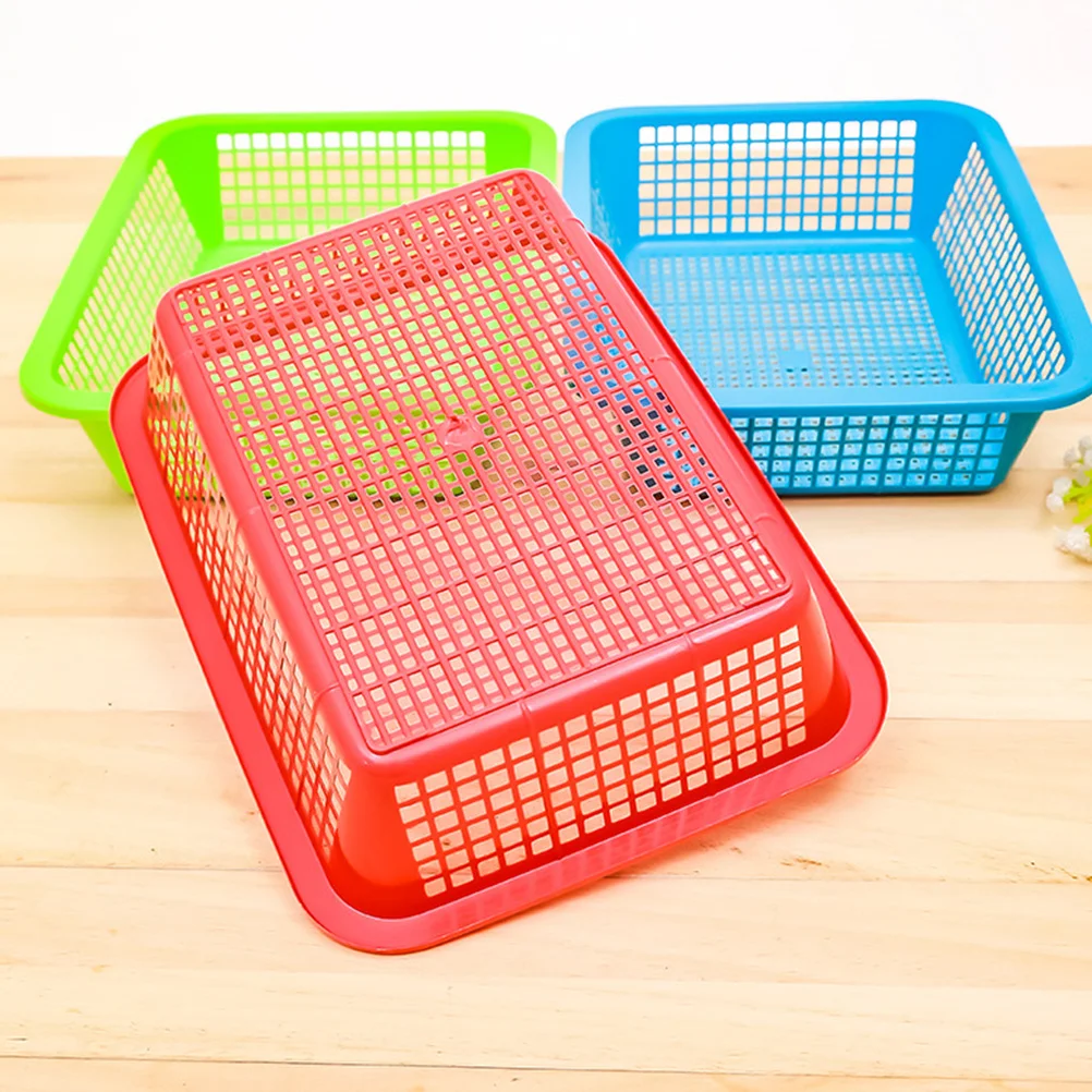 

12pcs Fast Food Plastic Rectangular Fruit Bread Storage Basket Portable Handle Corrosion Resistant Kitchen Organizer Countertop