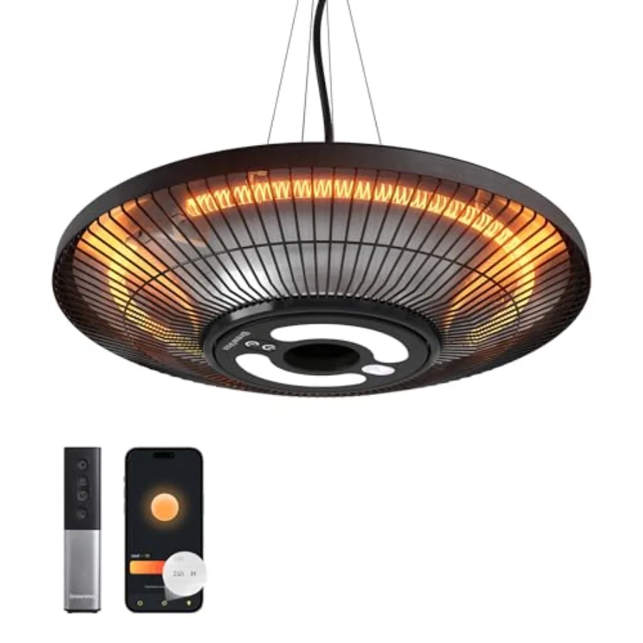 

Carbon Infrared Outdoor Patio Hanging Heater with LED Night Light Smart App-Controlled Remote On/Off 24H Timer for Living Room