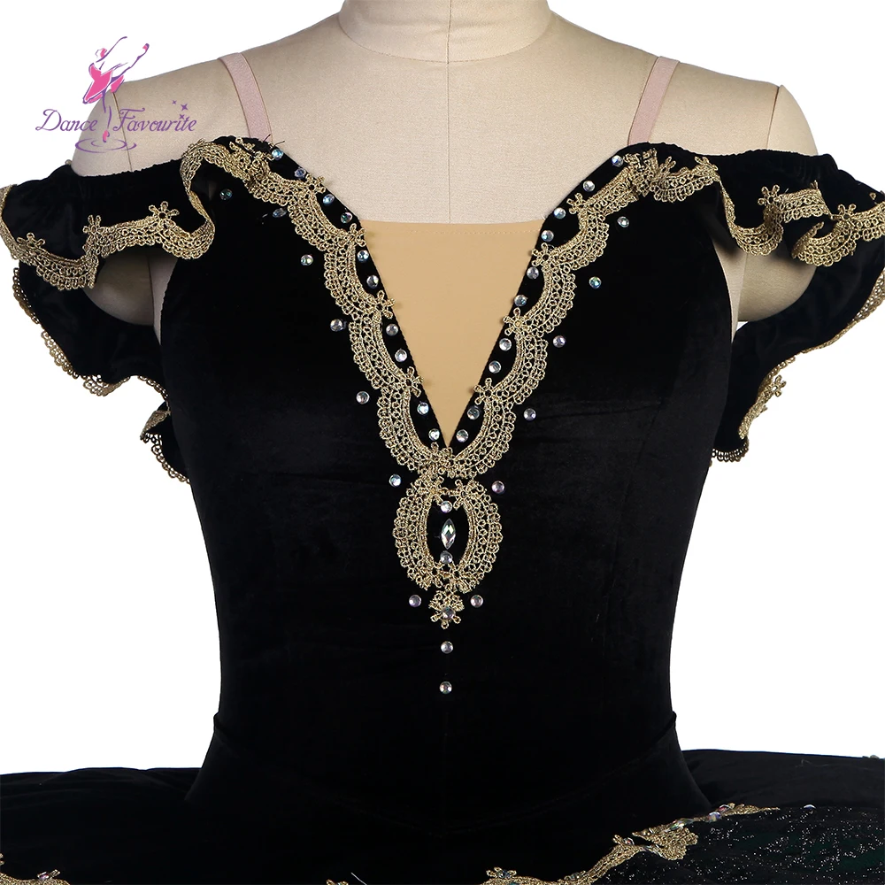 Dance Favourite Ballet Tutus BLL551 Black Velvet Bodice Pre-professional Ballet Tutu with Gold Trim Performance Tutus