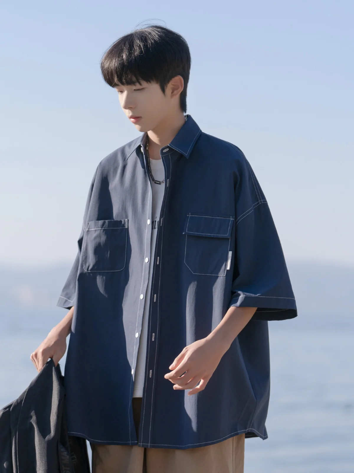 

ort Sve Cotton irt Men's Summer Thin New Sle Retro y Top Youth Workwear irt Loose Fit Youthful Trend Cotton