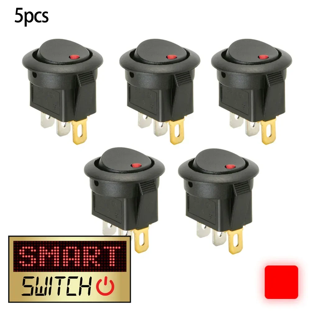 New Arrival 5 Pack SPST 3 Pin On/Off Rocker LED Light Toggle Switch for Car and Boat Dashboard with 20Amp/Ampere