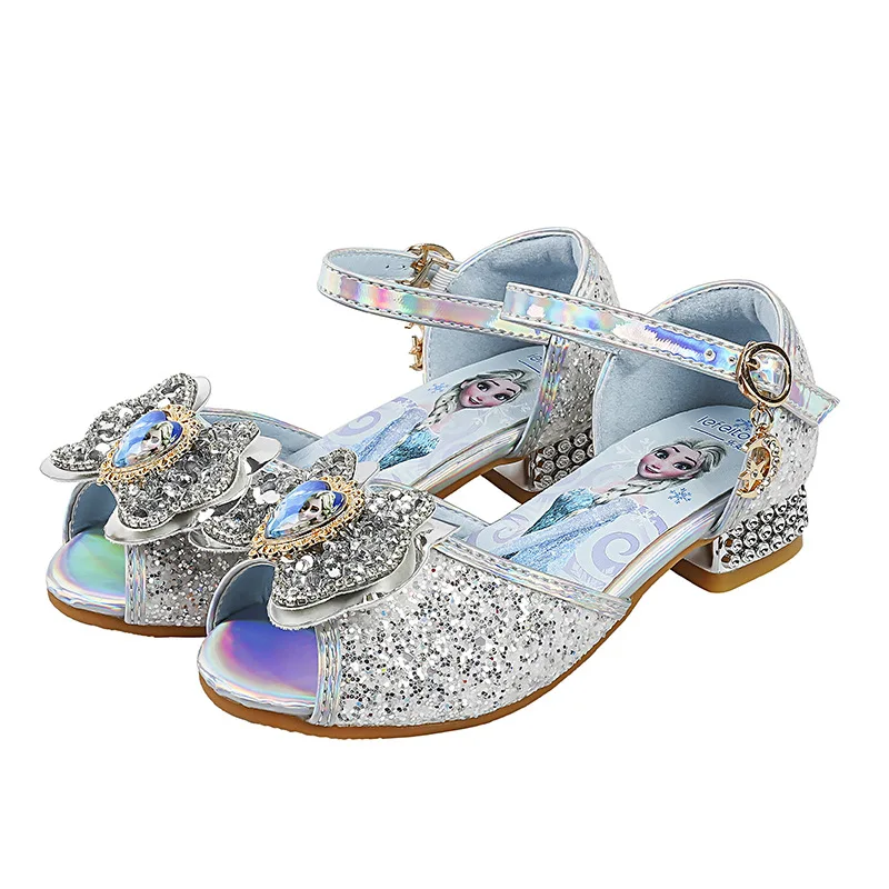 Girls Sandals Frozen 2 Elsa Princess Shoes Little Girls Crystal Shoes Children High Heels Catwalk Show Shoes