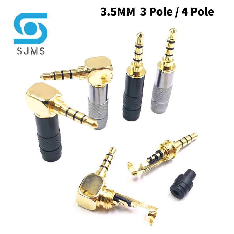 Conector estéreo chapado en oro con Clip, reparación de auriculares, 3 polos, 4 polos, Cable de enchufe de Audio, soldadura DIY, 6mm, 3,5 MM