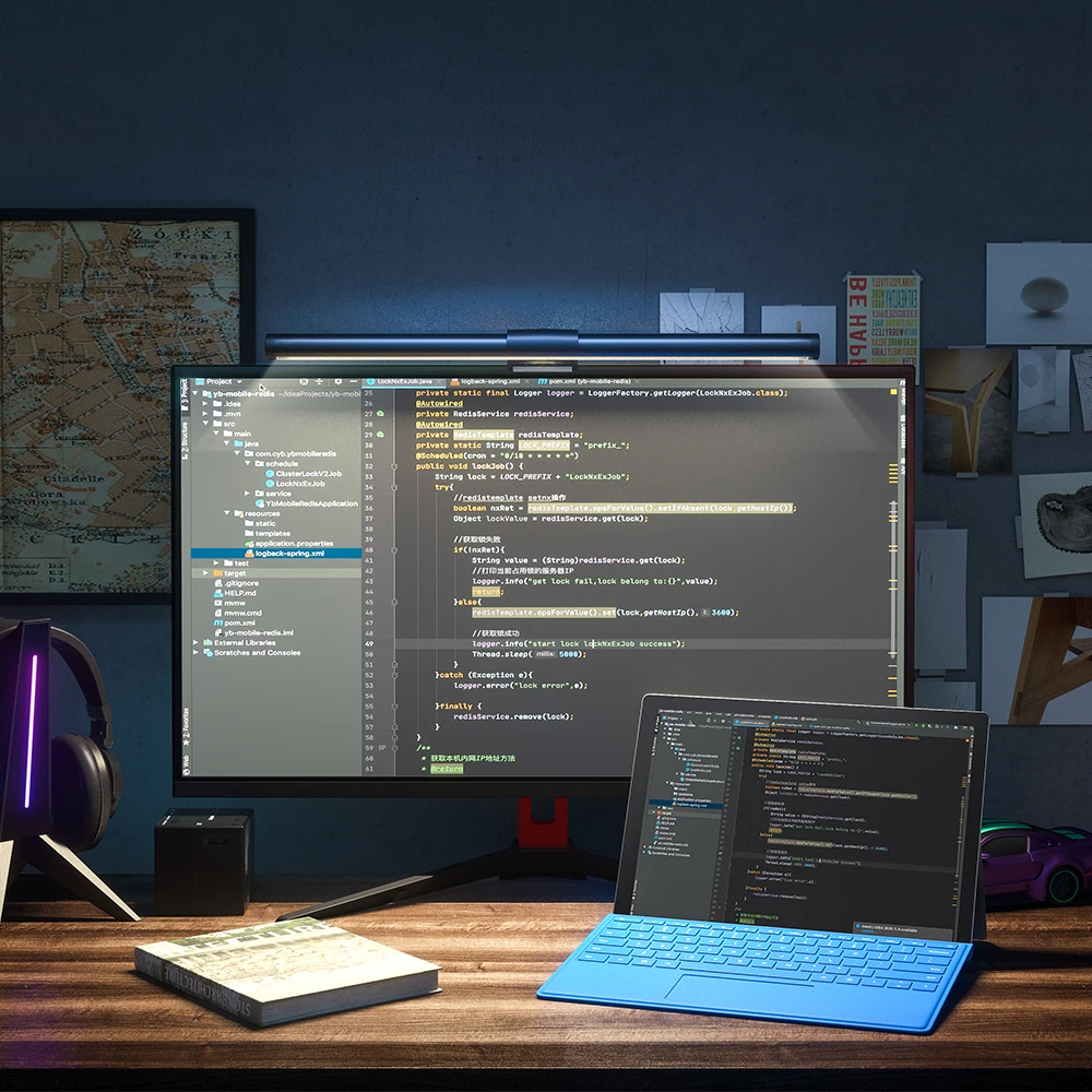 VR3 RGB LED Để Bàn Mờ Máy Tính Văn Phòng Mắt Chăm Sóc Để Bàn Học Đọc Màn Hình Đèn Treo thanh