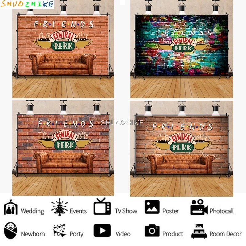 

Friends Theme Photography Backdrops Pub 80s 90s Birthday Party Photoshoot Brick Wall Studio Background Props BW-08
