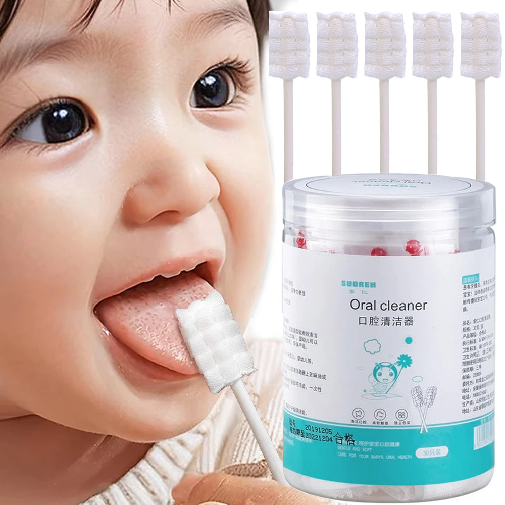 

60PCS 0-3 Years Old Baby Deciduous Teeth Cotton Swab Gauze Oral Cleaning Cotton Swab Neonatus Deciduous Teeth Soft Toothbrush