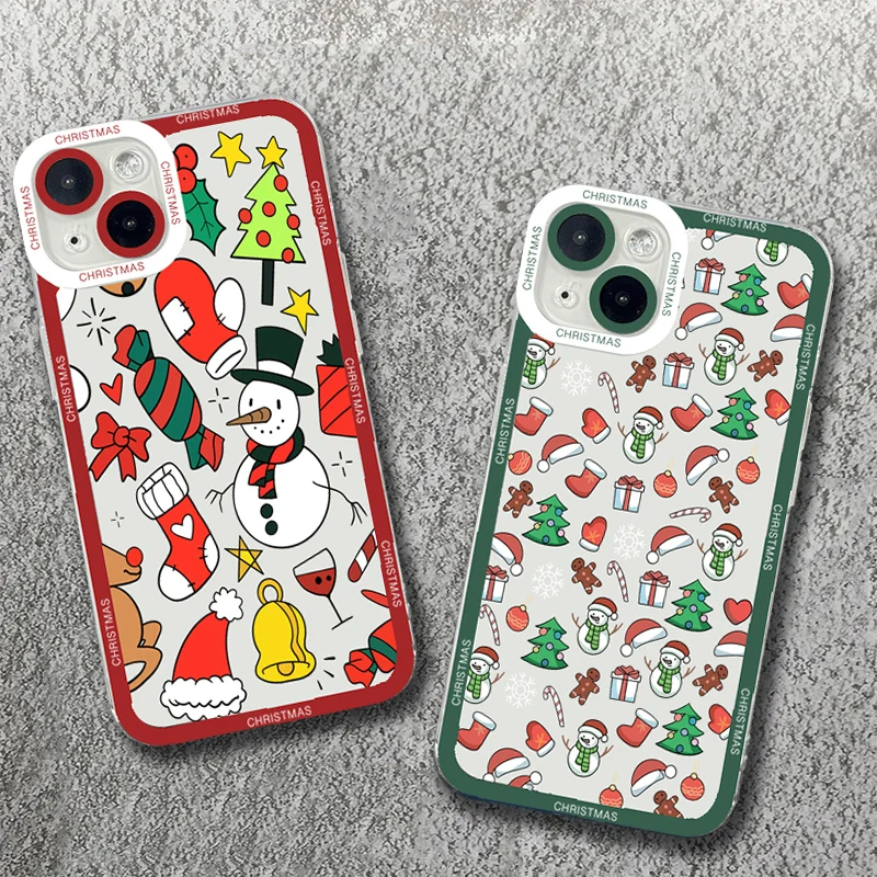 Christmas Tree Santa Claus Clear Phone Case For iPhone 11 12 13 14 15 16 Pro Max XS X XR 7 8 Plus SE 2022 Shockproof Soft Cover