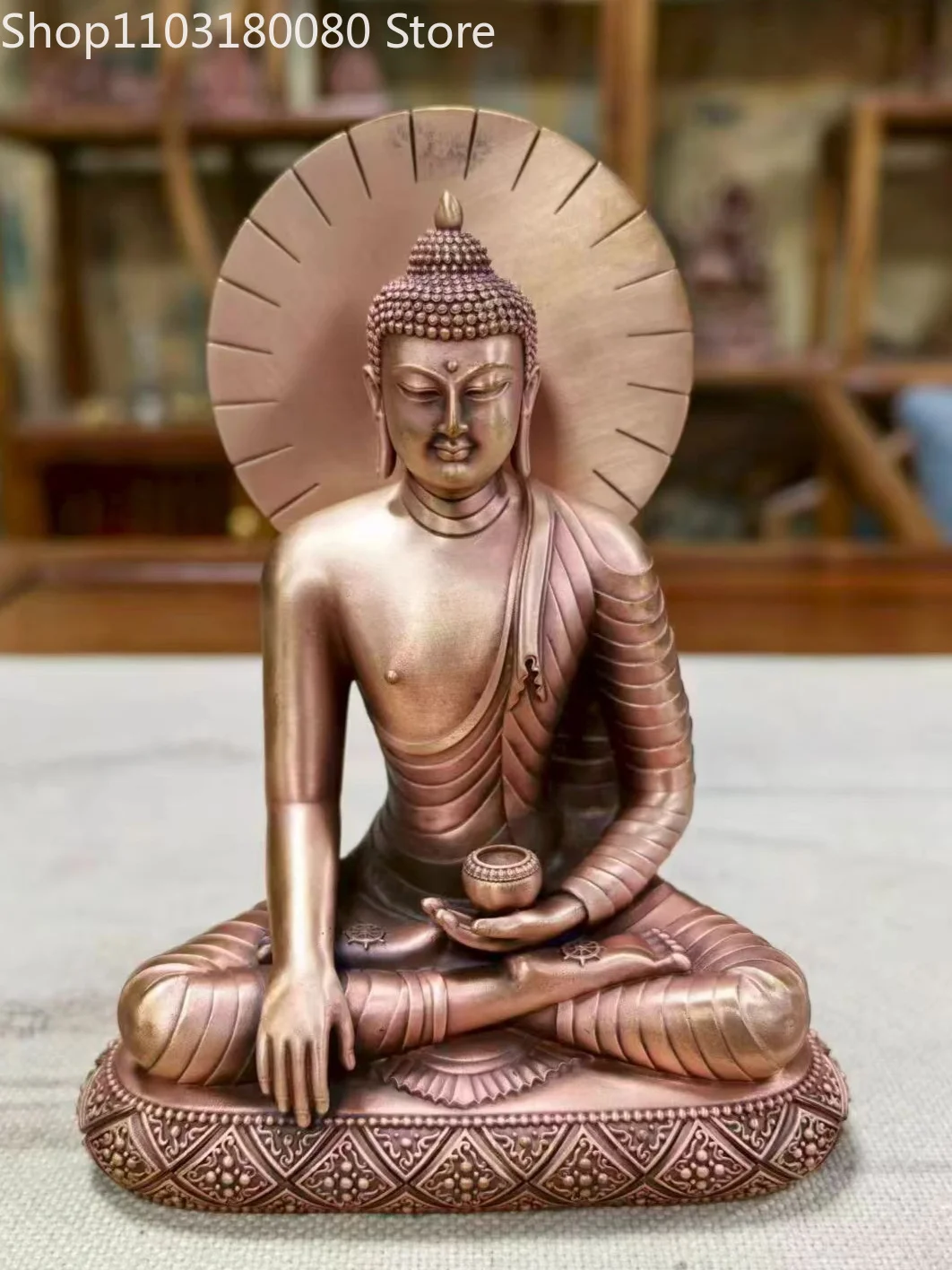 15cm Red Copper Hand Carved 25-Years-Old Sakyamuni Buddha Statue Equals Height Sculpture
