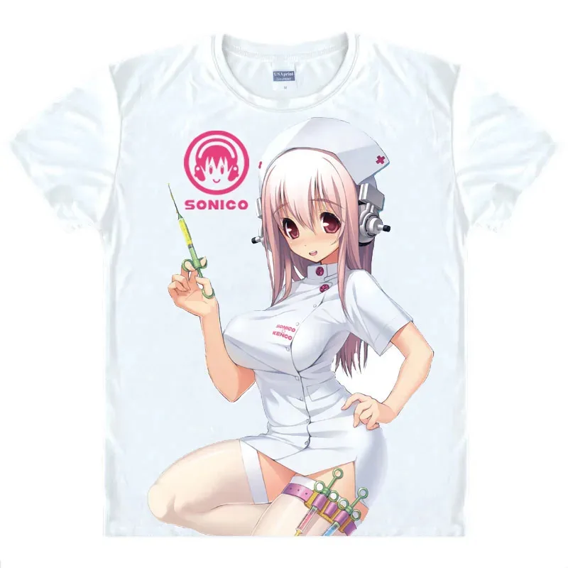 Coolprint Anime Shirt Super Sonico SUPERSONICO T-Shirts Multi-style Short Sleeve NITRO SONICOMI Niko Cosplay Motivs Hentai Shirt