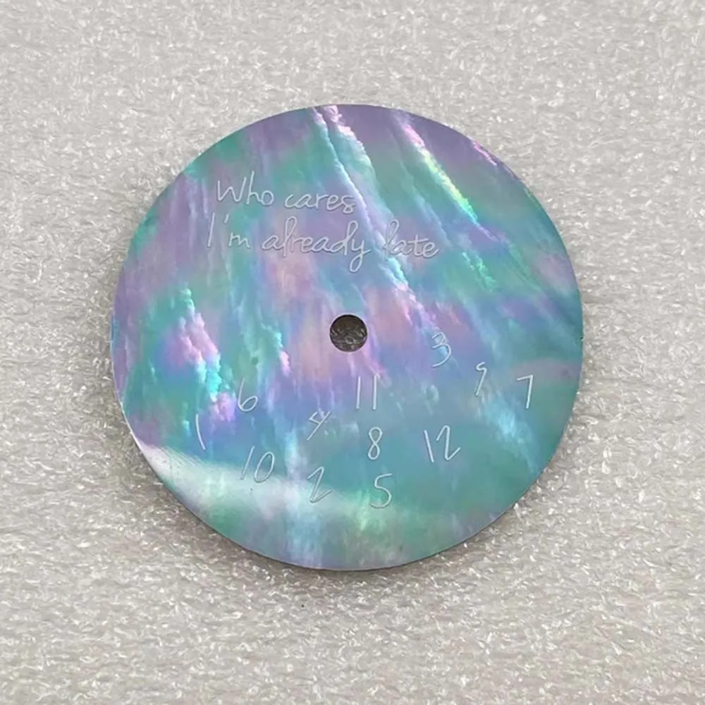 28.5mm 수정된 다이얼 (창 포함/미포함) DIY 천연 조개껍데기 다이얼 영어 및 숫자 그래피티 시계 문자판 (NH35 무브먼트용)
