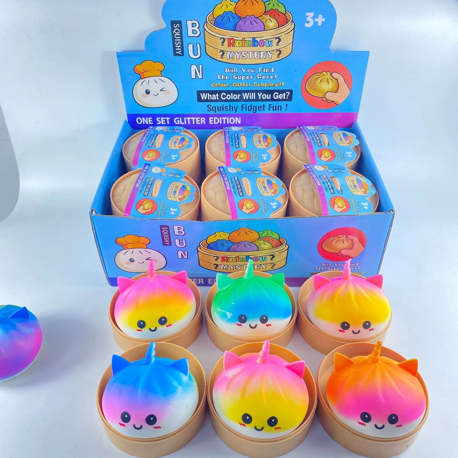 Rainbow Mystery Squishy Bun Blind Box Slow Rising Kawaii Unicorn Mochi Stress Relief Squeeze Toy Cute Gift for Kids