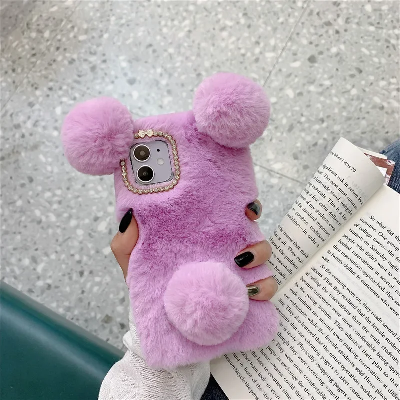 For Samsung Galaxy A13 5G A51 A71 A50 A70 A30 A21S A22 S23 S22 S20 FE S21 Plus Note 20 Ultra Cute Panda Plush Furry Phone Cases