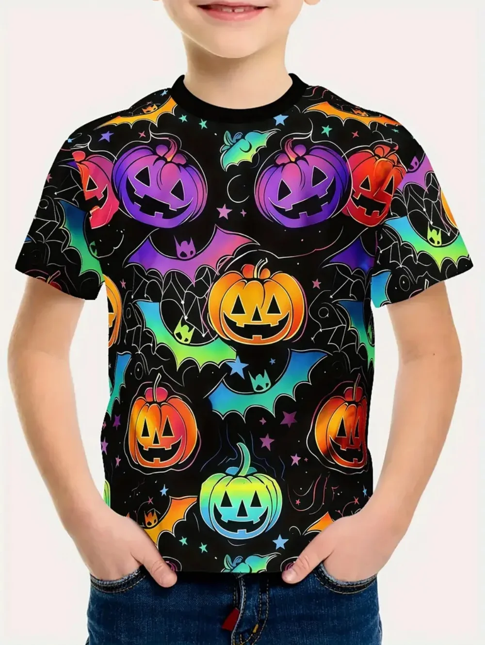 Halloween Boy's T-Shirt Dinosaur Pattern Summer Short Sleeve Casual Fashion Print Kids Tops 3-12y Party Gift Children's Clothing