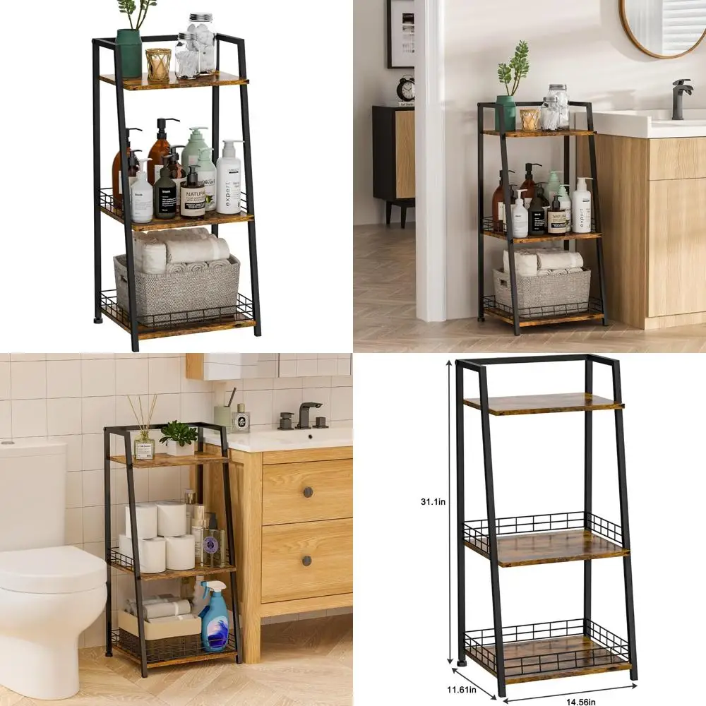 

3-х ярусная полка для ванной комнаты с ограждением, органайзеры для ванной комнаты в стиле ретро и подставка для хранения, деревянные полки с металлическими рамами, классическая опора