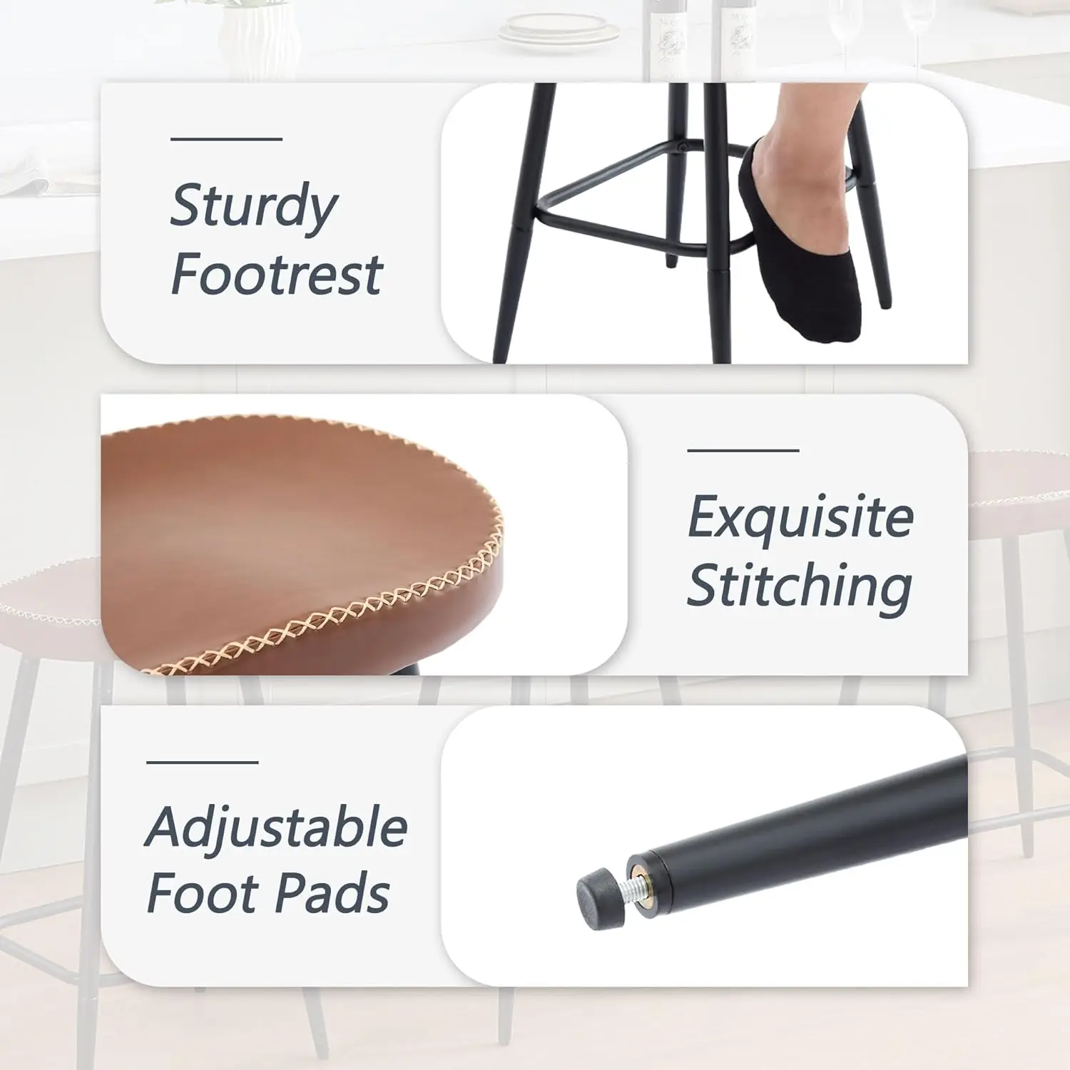 Bar Stools Set of 4, Modern Brown Faux Leather Back, 28' Kitchen Island Stools (4 PCS)