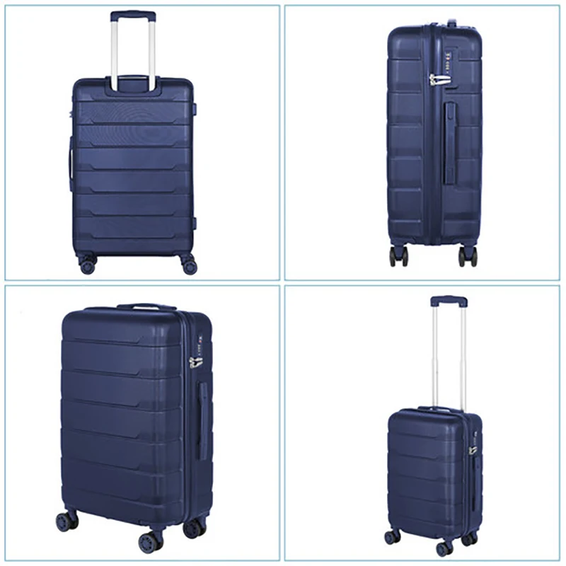 Koper ABS Kapasitas Besar Roda Universal Casing Bagasi Ritsleting Biru Uniseks Valise De Voyage 20 Inci/28 Inci