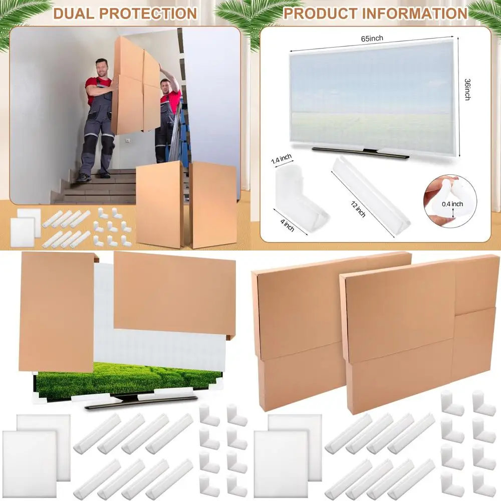

Double TV Box Set for 65 Inch TVs with Foam Mirror Cases, Large Cases, Covers, and Corner Protectors