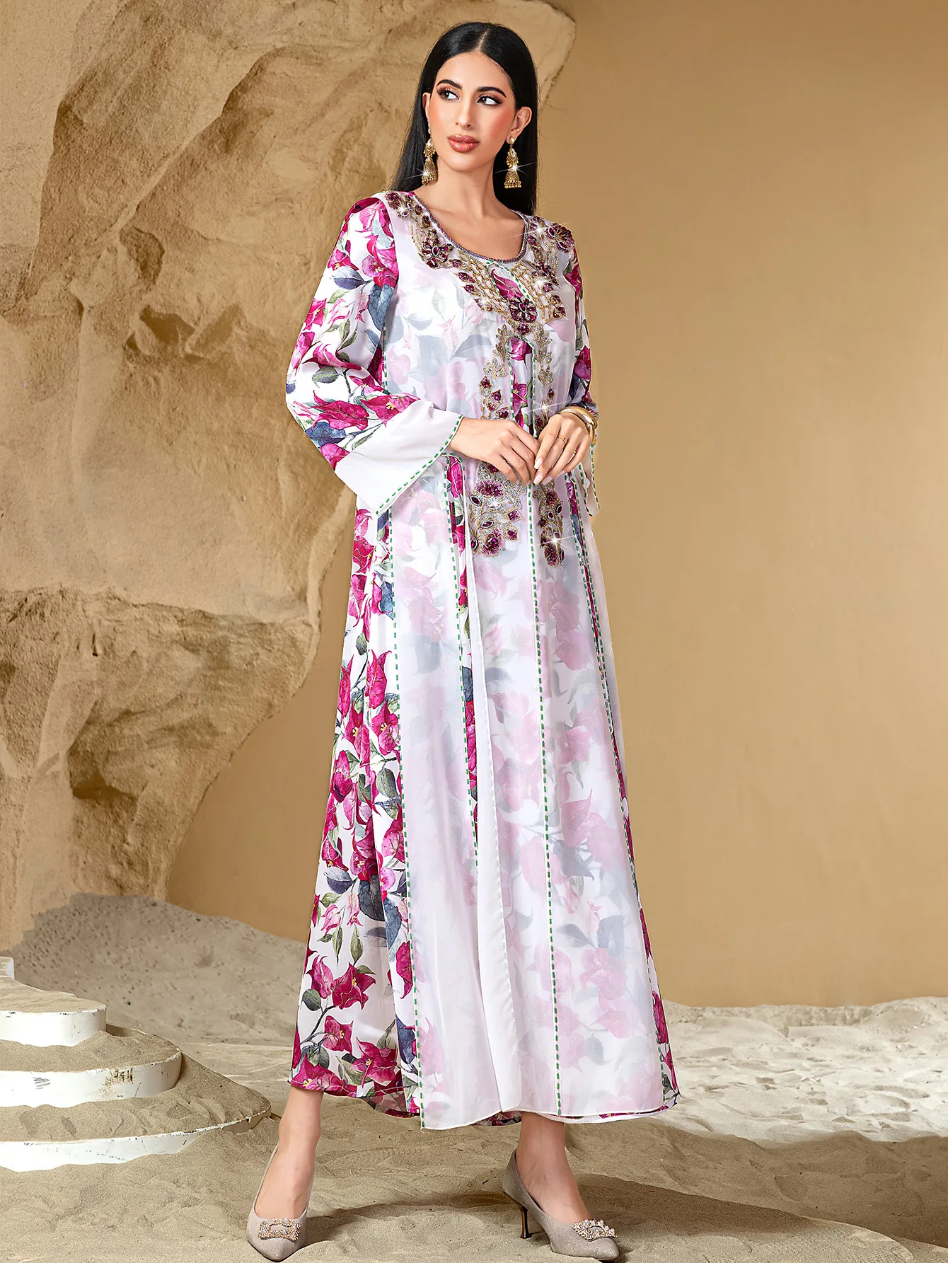 

Eid Print Abaya Dubai Kaftan Women Muslim Hijab Dress Djellaba Islam Jalabiay Caftan Marocain Femme Robe Ramadan Vestidos Abayas