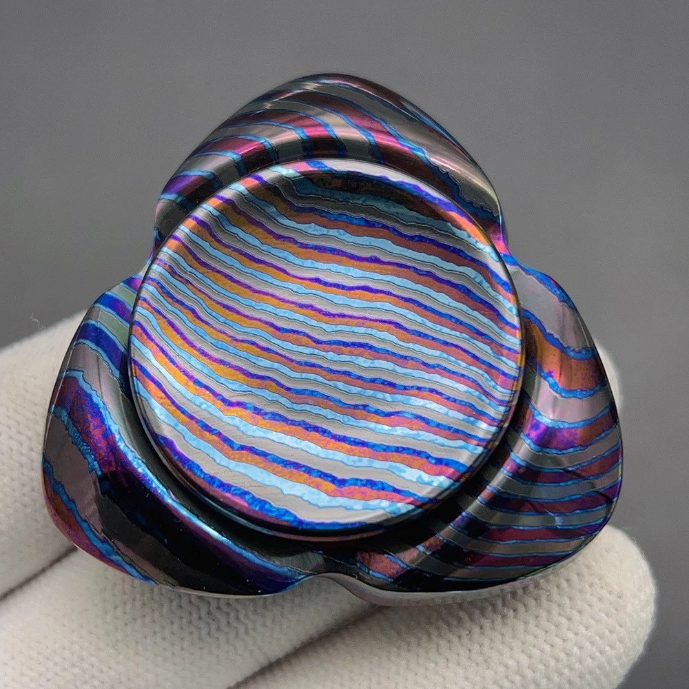 TMAX EDC Herring Fidget Spinner Timascus Fidget Toys For Adults Gyro Handling Feel Three-Bladed Spinner Anxiety Relief Gadgets