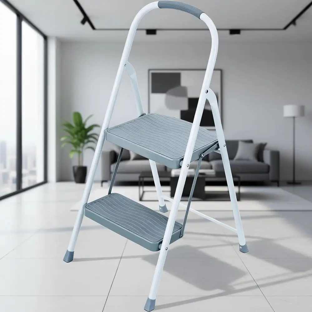 

Белая двухступенчатая стальная лестница с поручнем, грузоподъемность 225 фунтов, класс ANSI Type 2