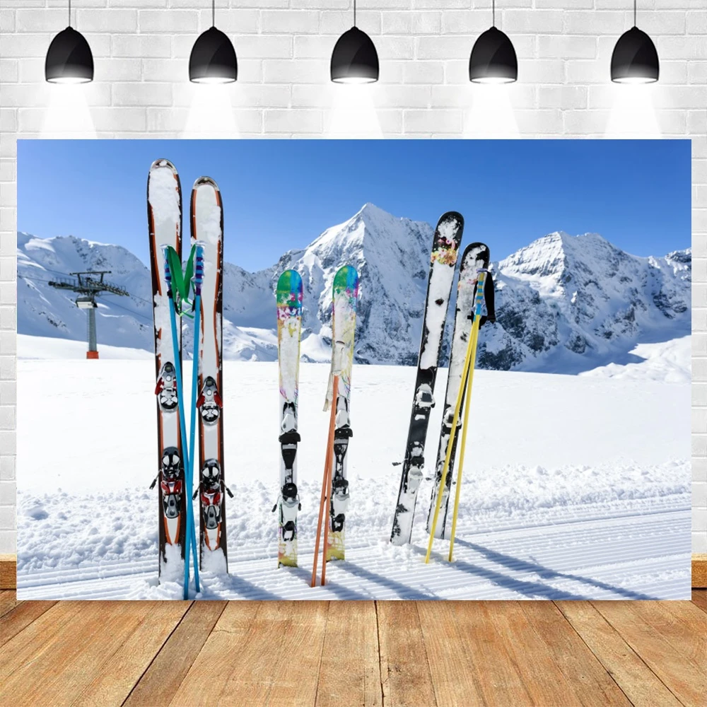 Ski Resort Scene Photography Backdrop Winter Blue Sky White Cloud Forest Natural Landscape Photographic Background Photo Props