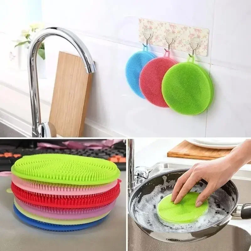 1 Pcs Portable Silicone Dish Washing Scrubber Multi‑Purpose Bowl Pot Cleaning Brush Scouring Pad Kitchen Sponge Tool Supplies