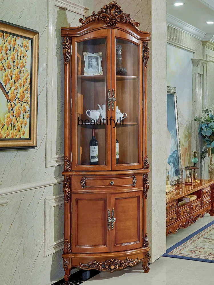 Triangle Wine Cabinet Living Room American Wine Cabinet Solid Wood Corner Cabinet Drawer Storage Glass Door