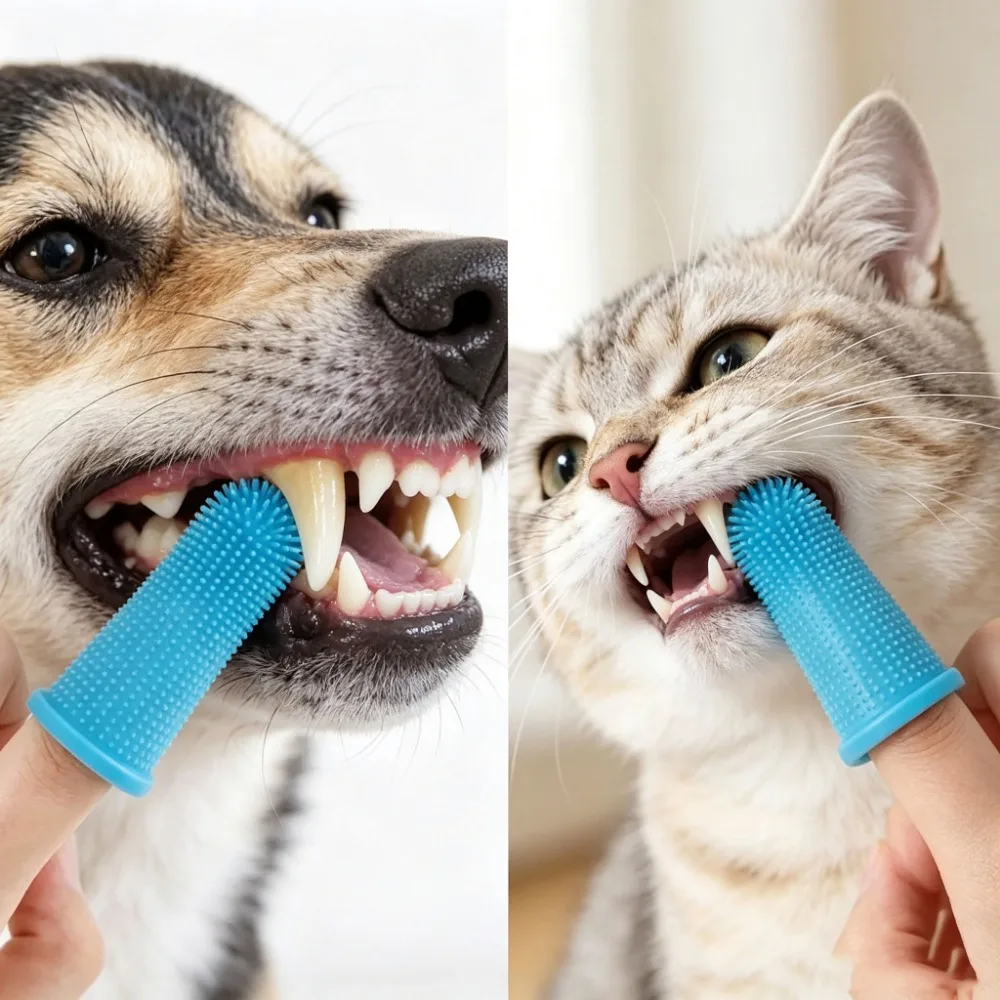 Silicone Pet Finger Toothbrush, Super Soft Non-toxic Teeth Cleaning Brush for Dog Cat, Oral Hygiene Breath Care Supplies