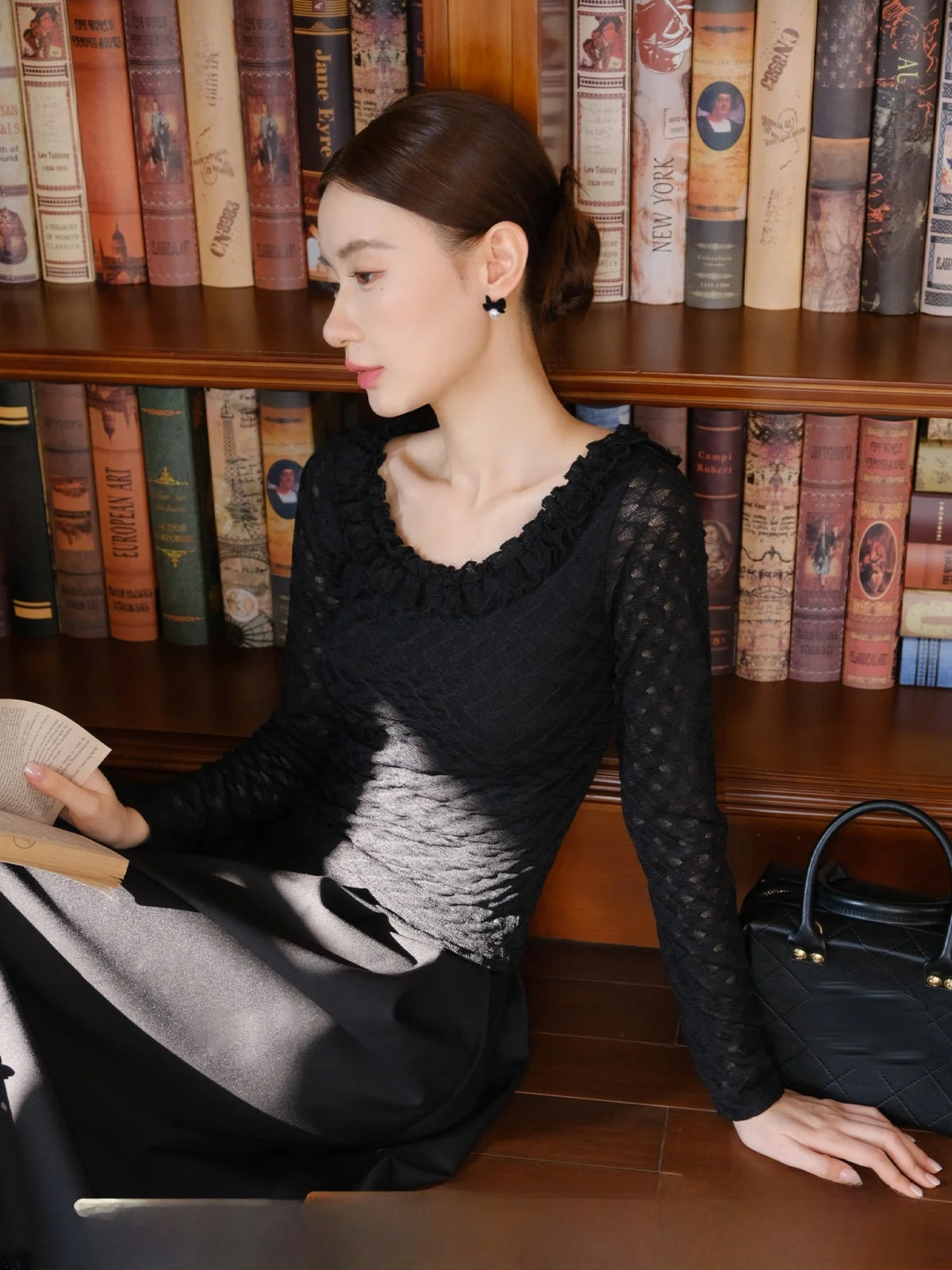 

XXNING женский эластичный вязаный топ с кружевной отделкой, дизайн с вырезами, сенсация, корейский облегающий длинный свеч irt