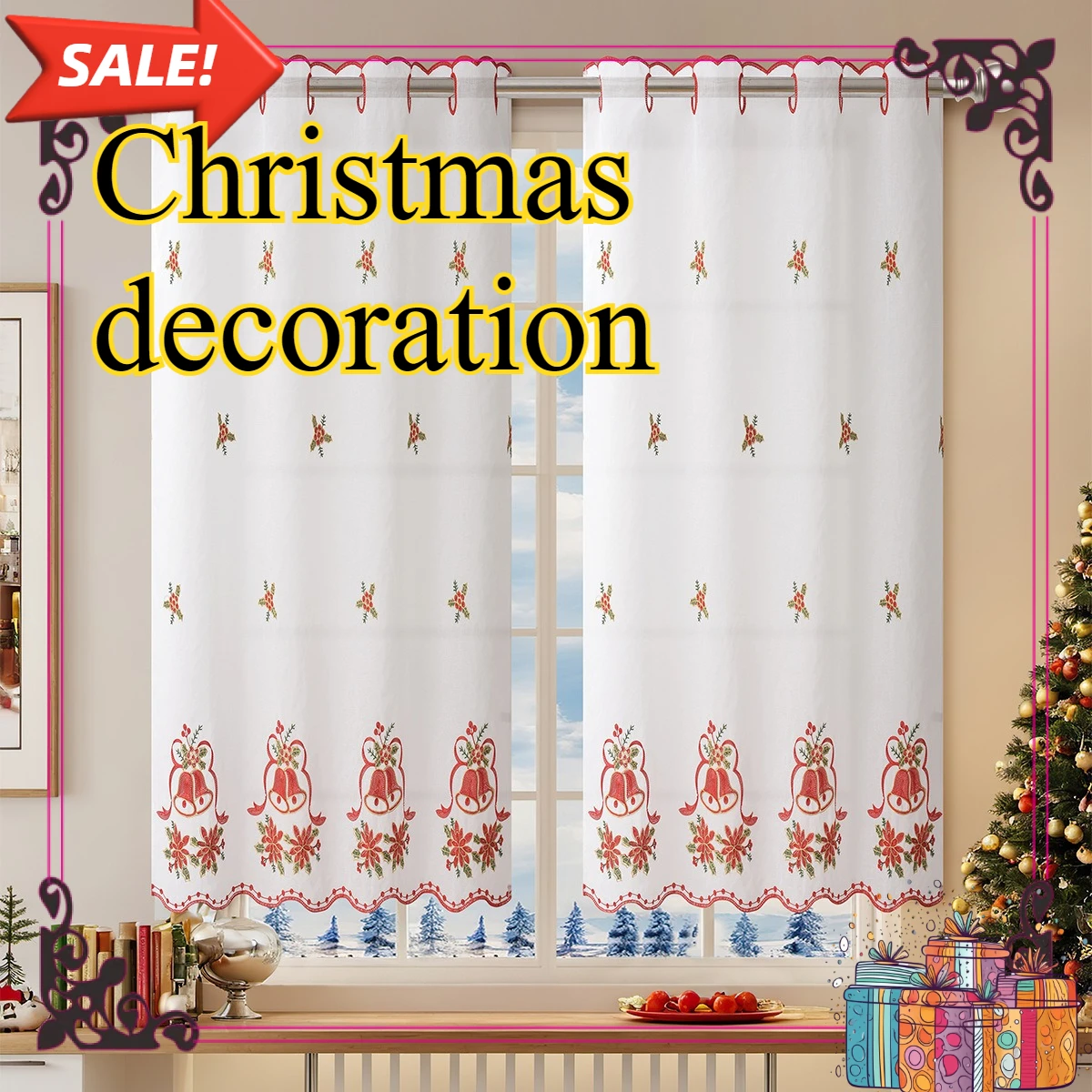 

Christmas Snow Scene Forest Scene Printed Curtains for Living Room Home Decor Door Screen Shutter