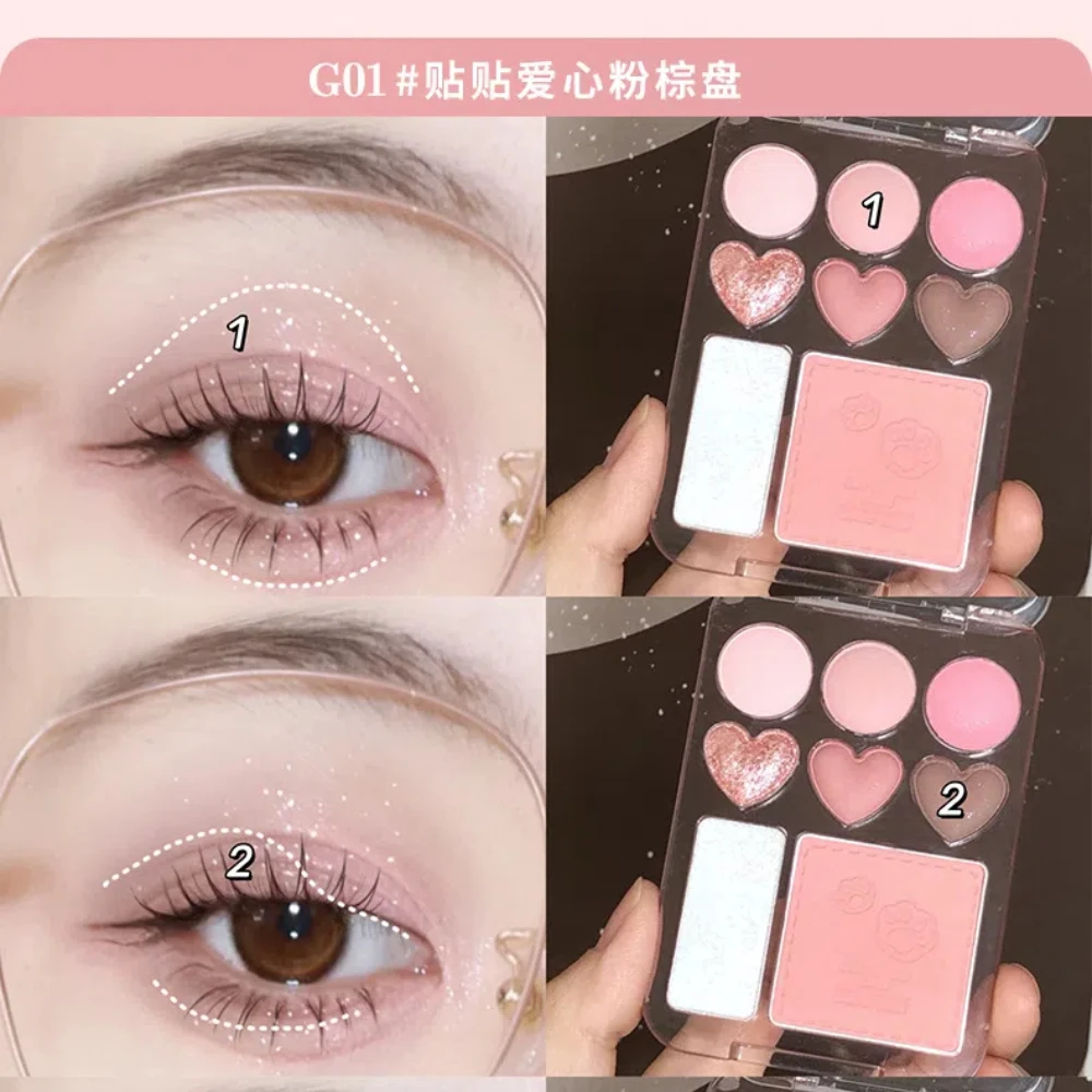 Gogotales Love Eye Shadow Plate Purple Peach Blush Cheek Tint Shimmer Eyeshadow لانگ لاسٹنگ ہائی لائٹر گرل میک اپ پیلیٹ