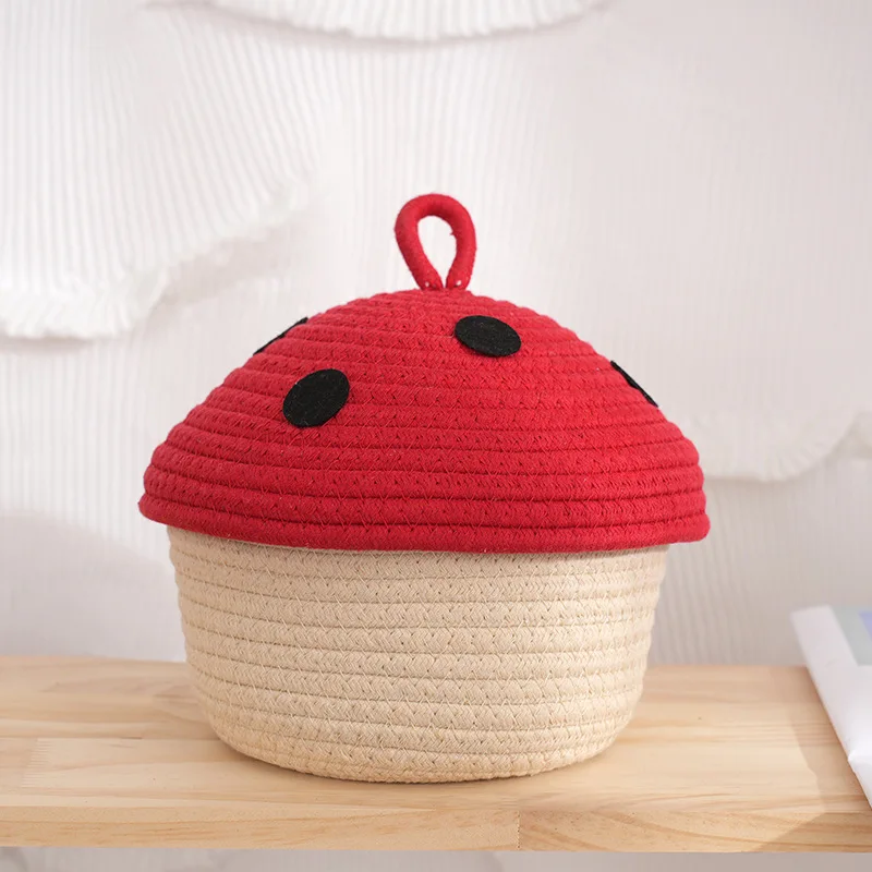 

Cute Little Mushroom Cotton Rope Woven Storage Basket,Home Decoration Clothing Desktop Miscellaneous Storage Basket, Key Basket