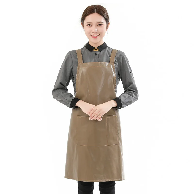 Waterproof and Stain-Proof Leather Apron Supermarket Restaurant Kitchen Cooking Work  Apron