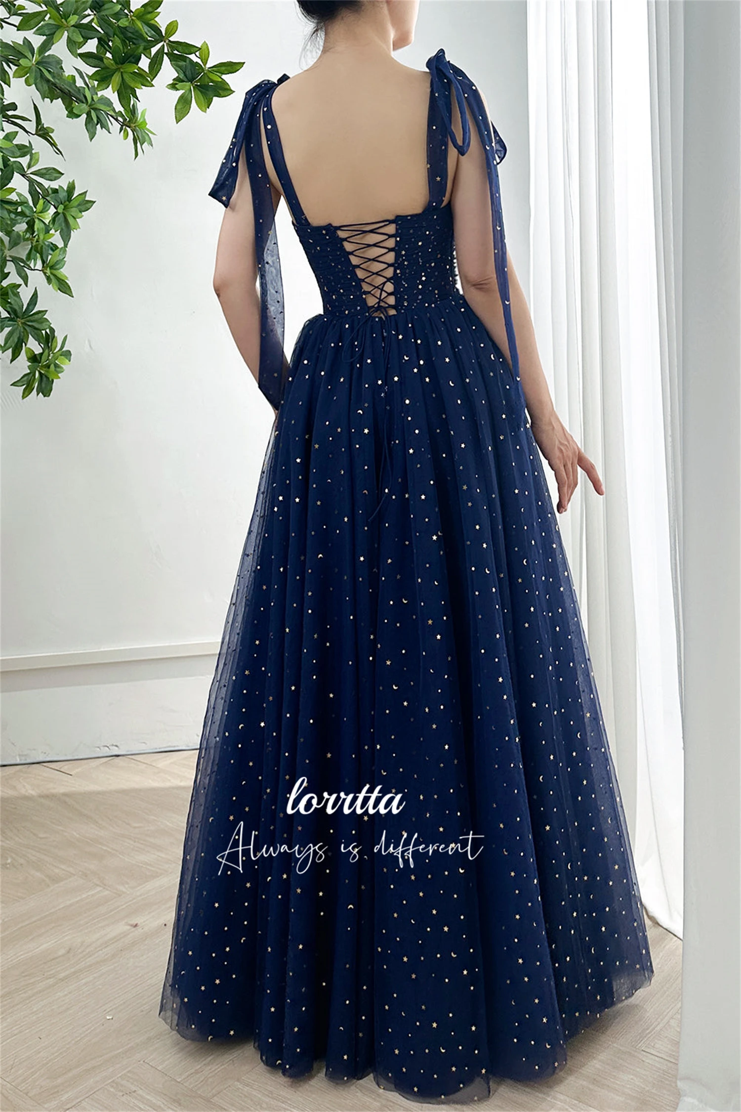 Lorrtta Star Glitter Fabric Party Dress Ball Gown Graduation Navy Blue Evening Dresses Luxury 2024 Wedding Prom Customized