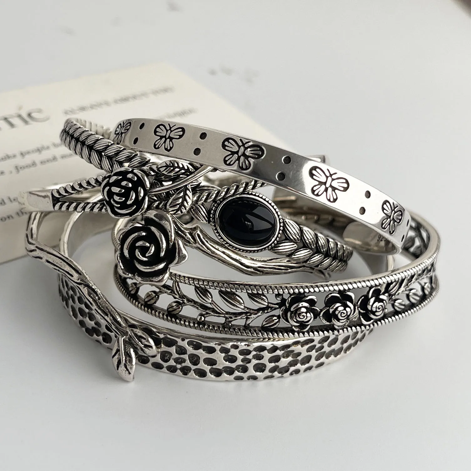 925 Sterling Silver Bracelets for Women Chain Accessories Trend Vintage Simple Rose Flower Pendant Party Jewelry Gift