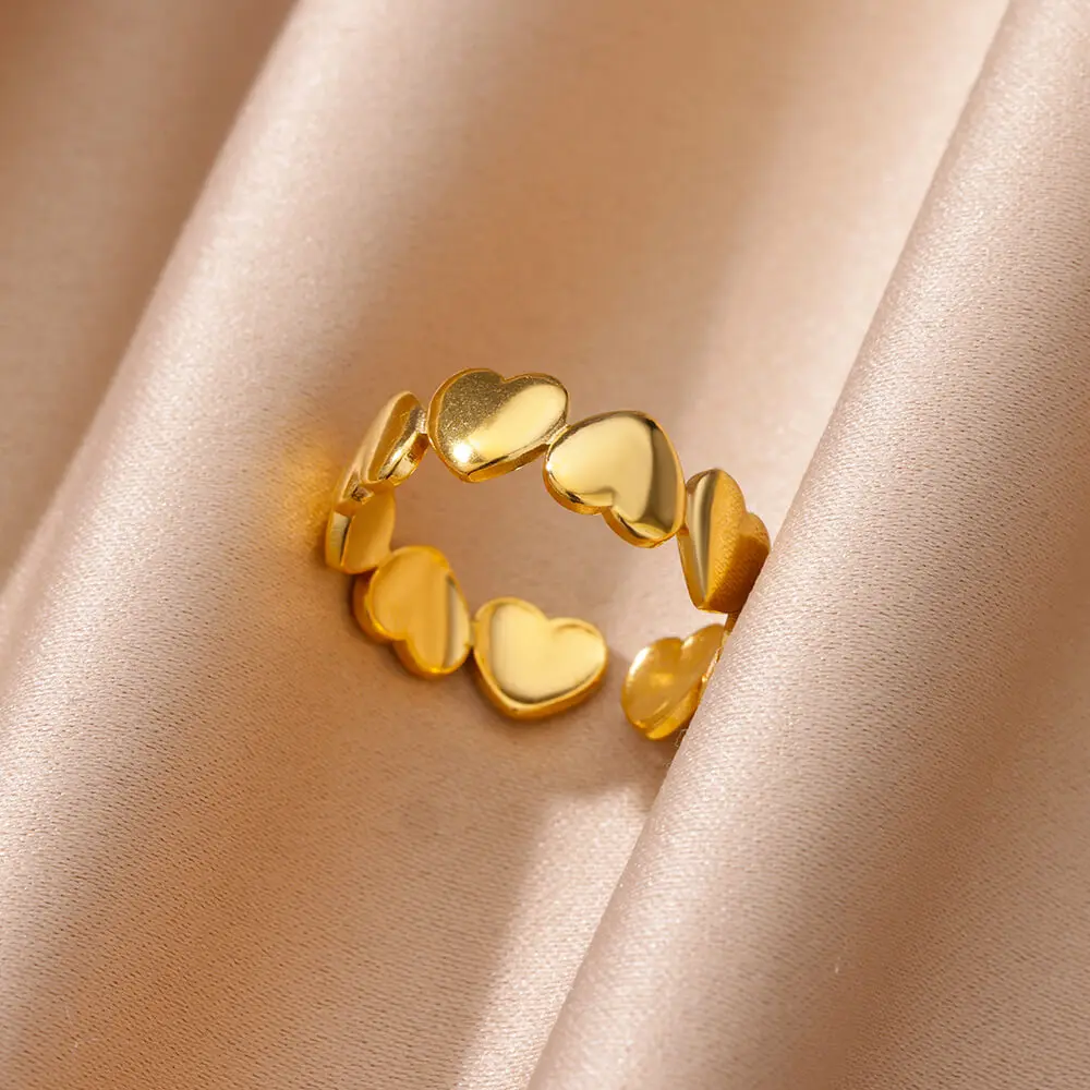 Stainless Steel Multi Layer Ring Stainless Steel Gold Color Heart Bow Knot Leaf Finger Rings 2024 Trendy Party Wedding Jewelry