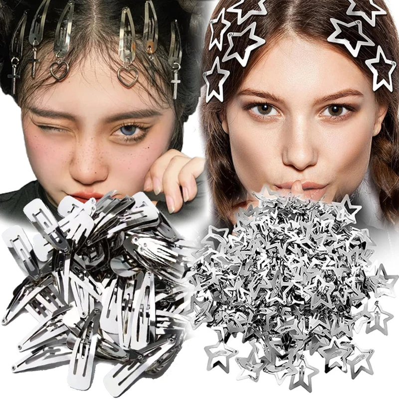 YK2 Silver Jewelry Star Hair Clips Metal Droplet Hairpins Hair Barrettes Clip Girls Baby Ins Korean Hairpin Headwear Accessories