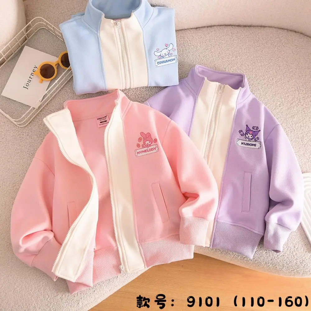 Kawaii Cinnamoroll Girls Zipper Sweatshirt Pants Sanrio Anime Melody Kuromi Spring Cute Hoodie Coat Tops Cartoon Child Clothes