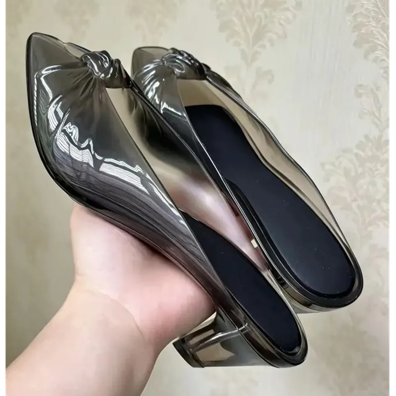 2026 Luxury Women Square Toe Low Heels Shoes for Woman's Peep Toe Slip-On Jelly Slippers Sexy Ladies Party Kitten Heel Sandals