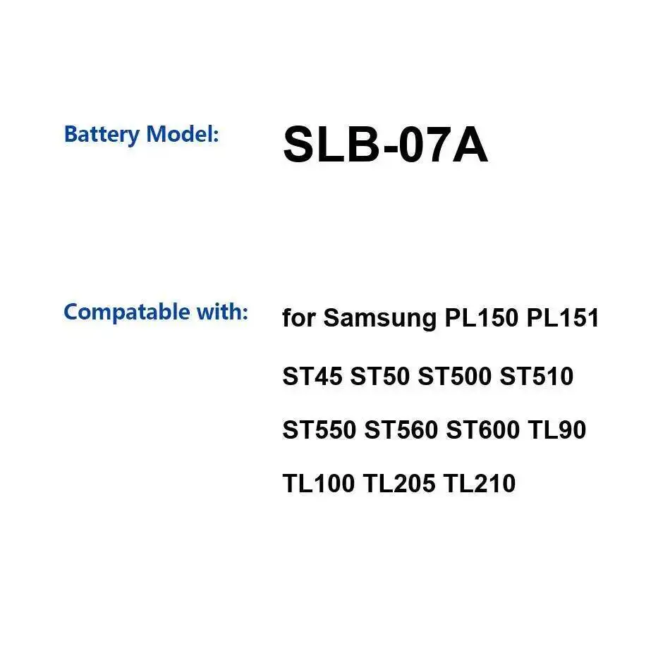 Прочный аккумулятор для камеры Slb-07A для Samsung PL150 PL151 ST45 ST50 ST500 ST510 ST550 ST560 ST600 TL90 TL100 TL205 TL210 900 мАч Прочный аккумулятор для камеры Slb-07A для Samsung PL150 PL151 ST45 ST50 ST500 ST510 ST550 ST560 ST600 TL90 TL100 TL205 TL210 900 мАч