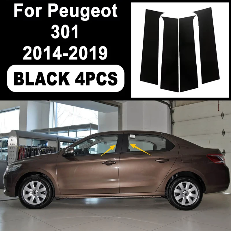 

Glossy Black B C Pillar Post Cover Car Sticker For Peugeot 301 2014-2019 Window Door Decorative Accessories 2018 2017 2016 2015