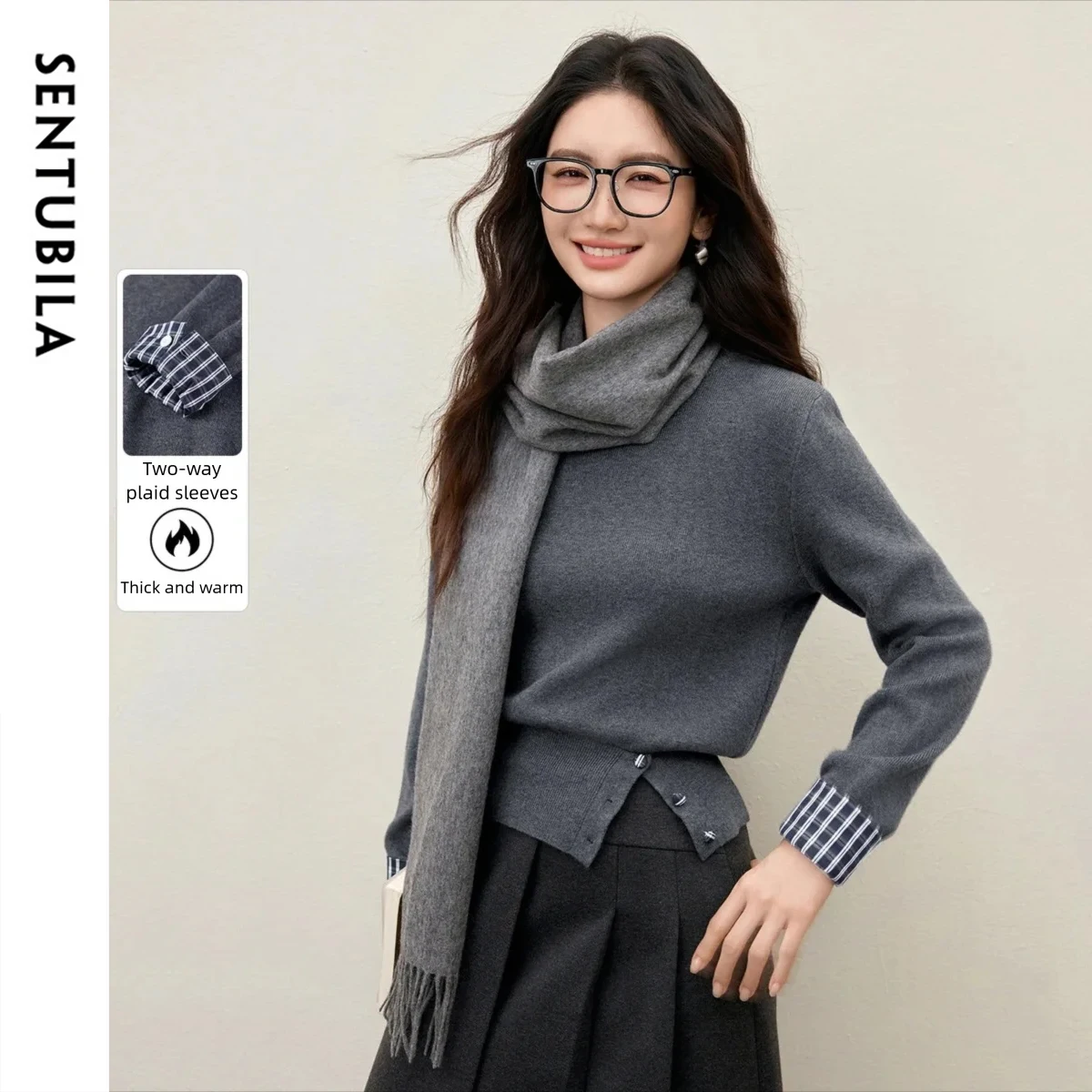 

SENTUBILA пуловер, вязаный свитер, осень 202, женский облегающий трикотаж, базовый топ с длинными рукавами, повседневная повседневная одежда W53EE4831