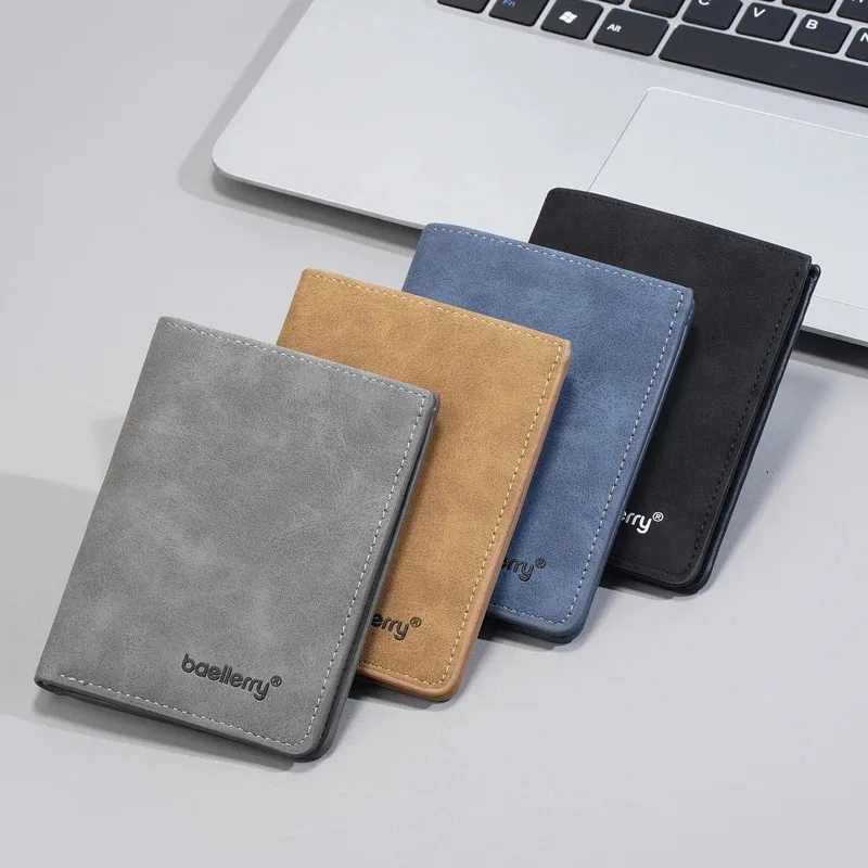 Fashionable men's short wallet anti-theft design compact double fold style Rfid anti-theft wallet slim fit simple retro wallet